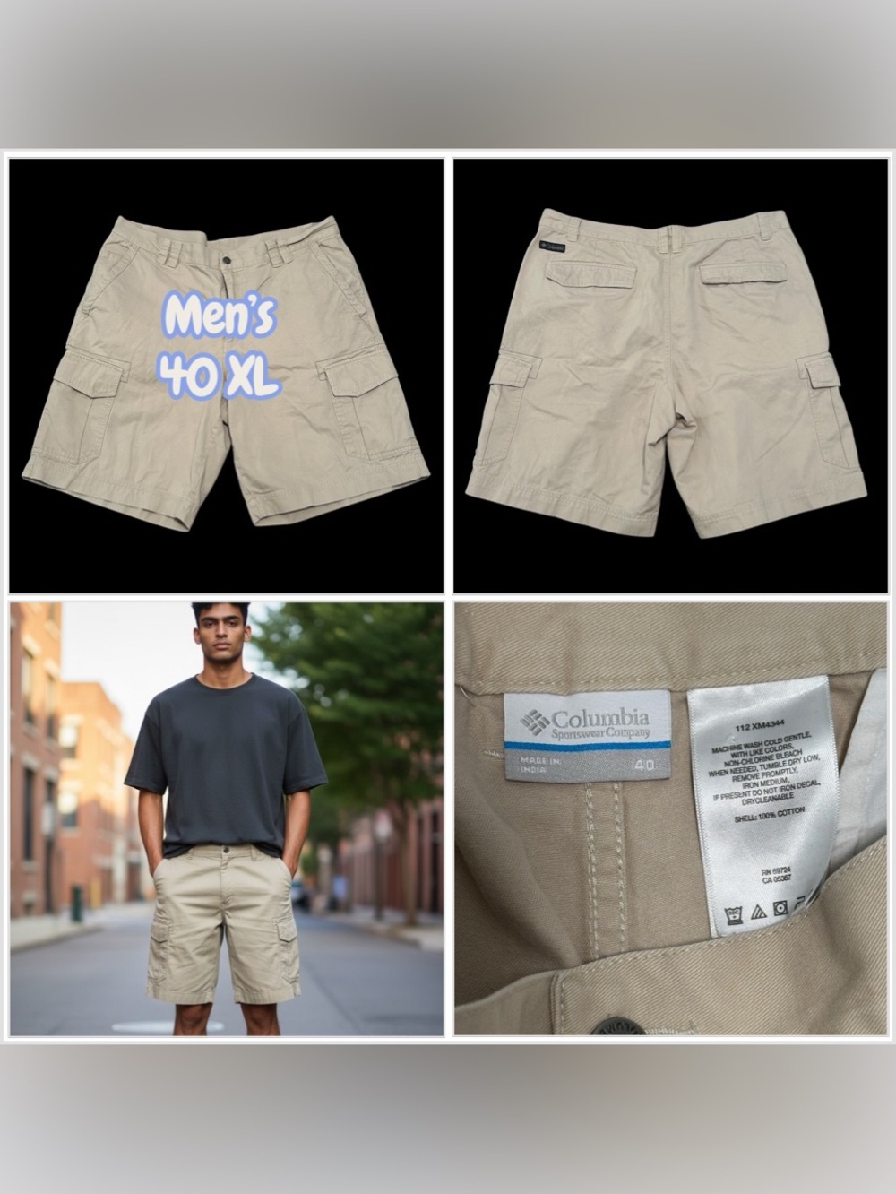 Men's Columbia 40 XL Golf Shorts Khaki Cargo Khakis Chino Cotton 6 Pockets